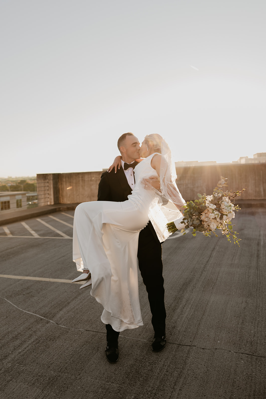 Couples wedding portrait at Arbor Loft at sunset