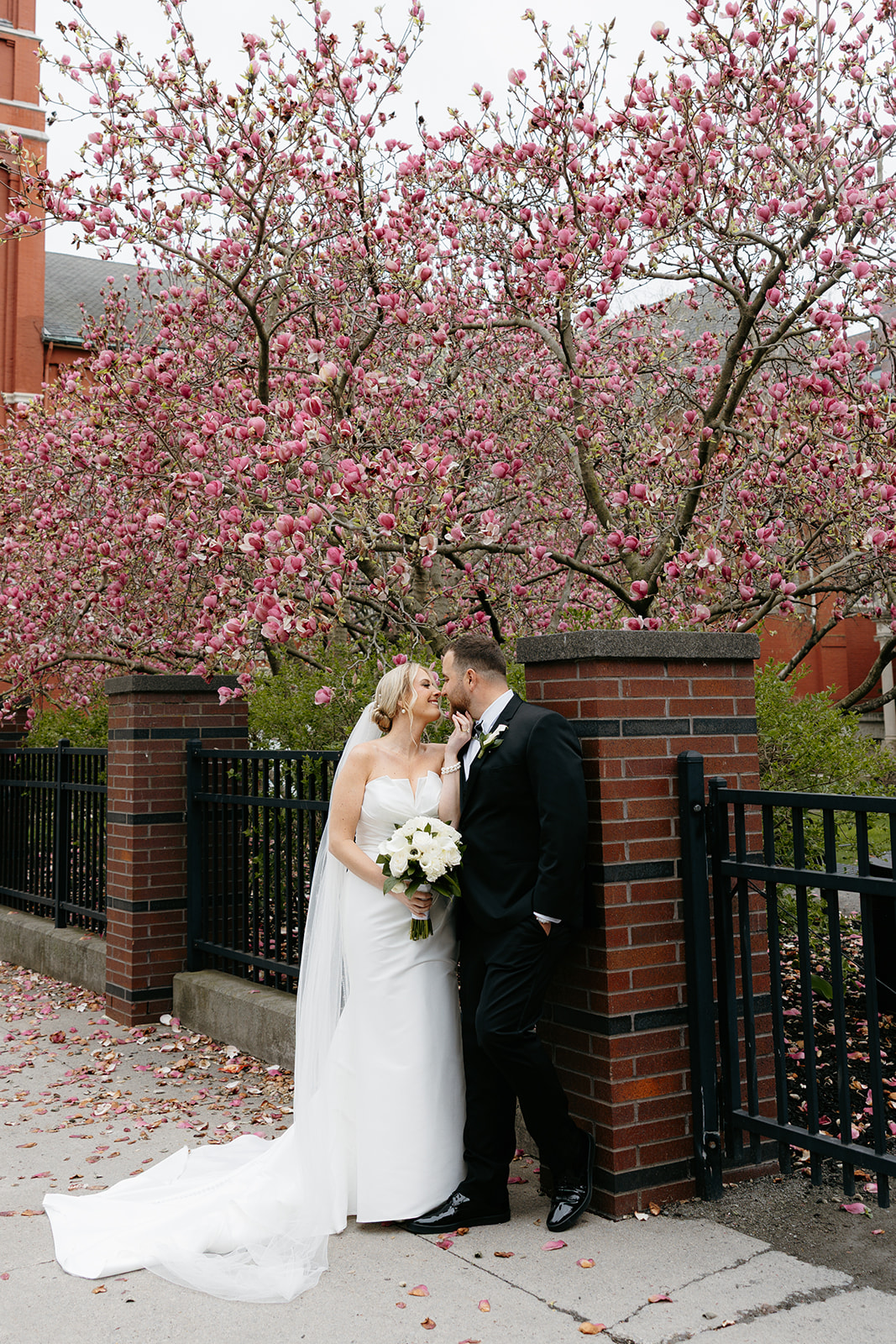 wedding couple during spring time