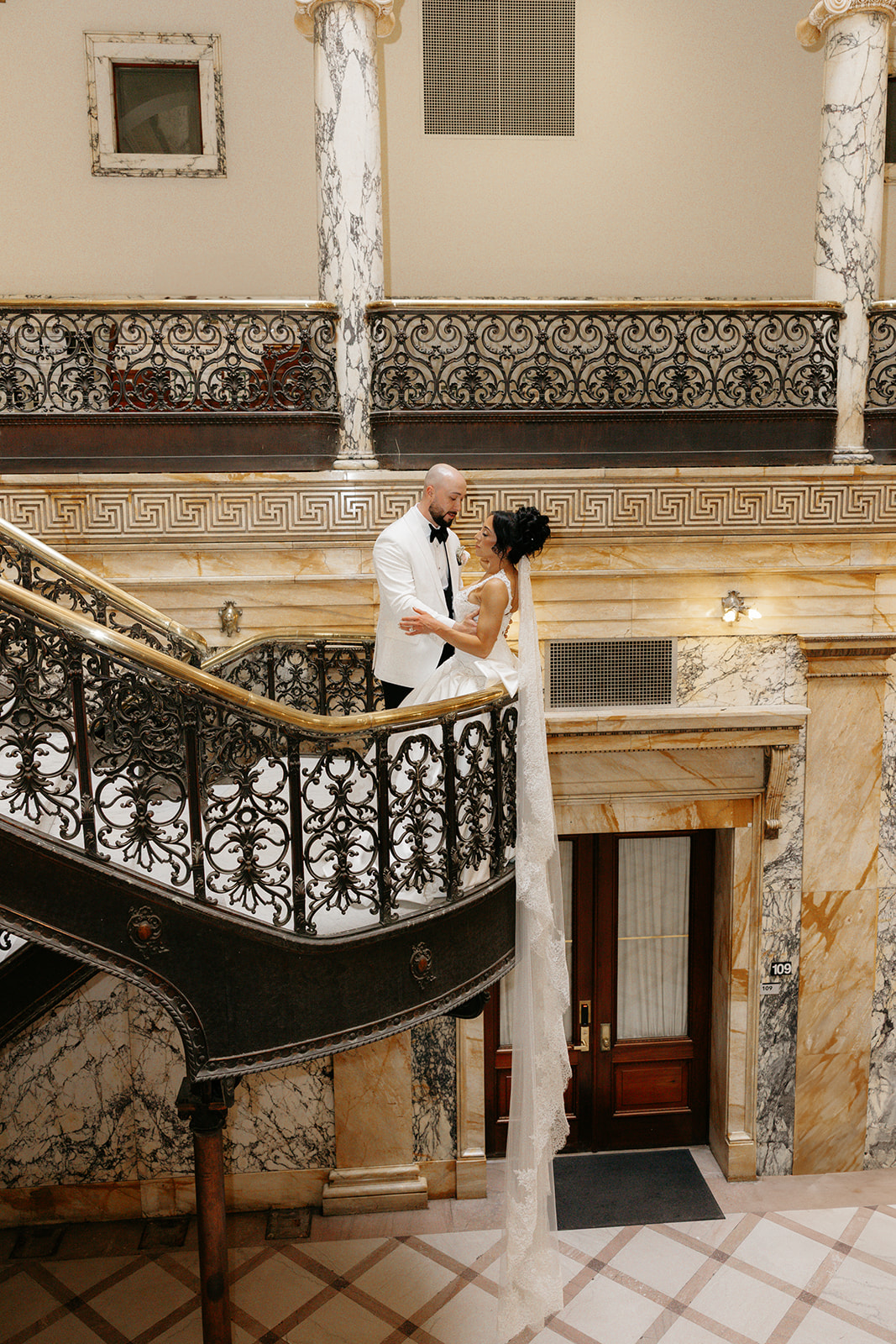 bride and groom classy portrait in rochester ny