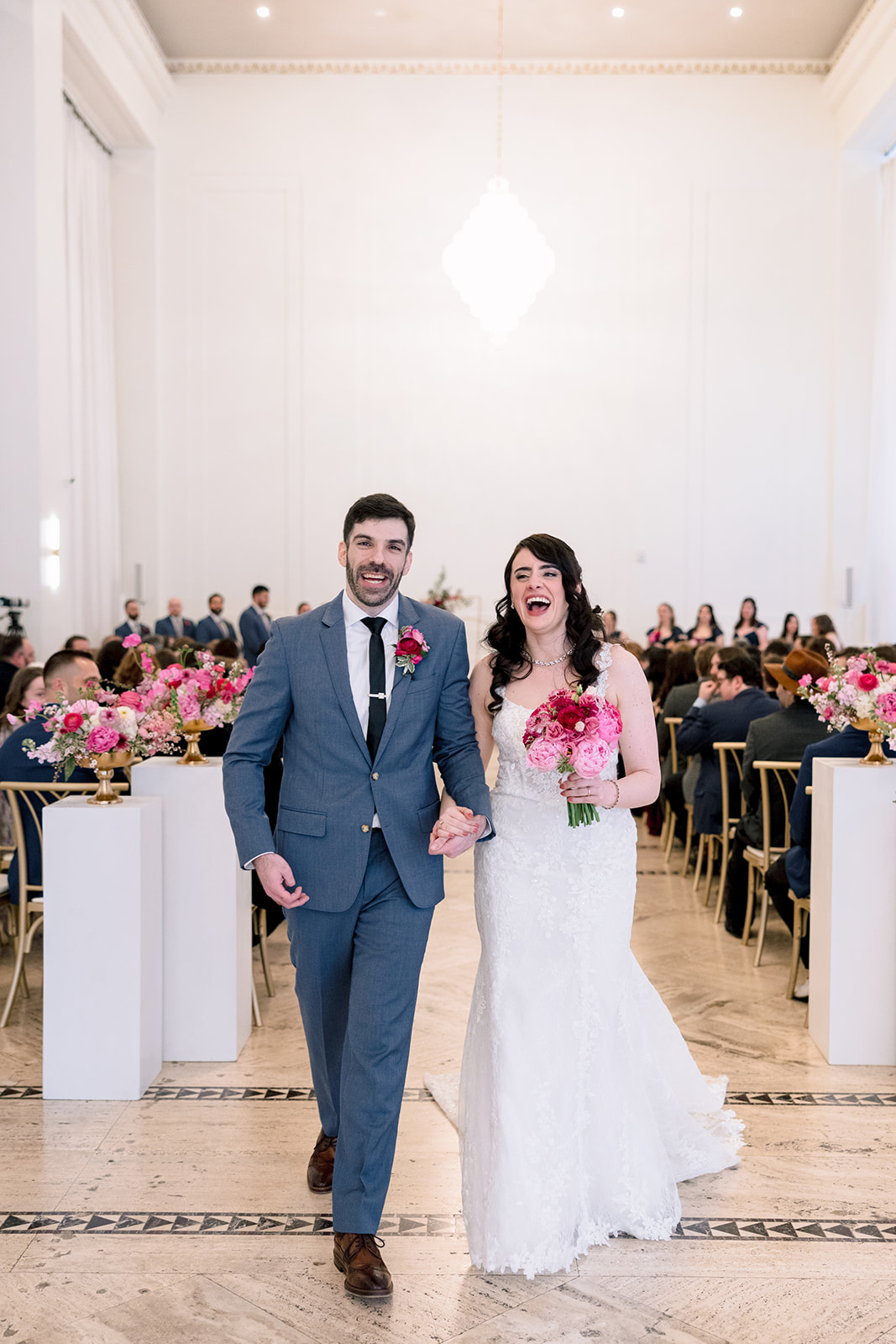 bride groom recessional happy moment